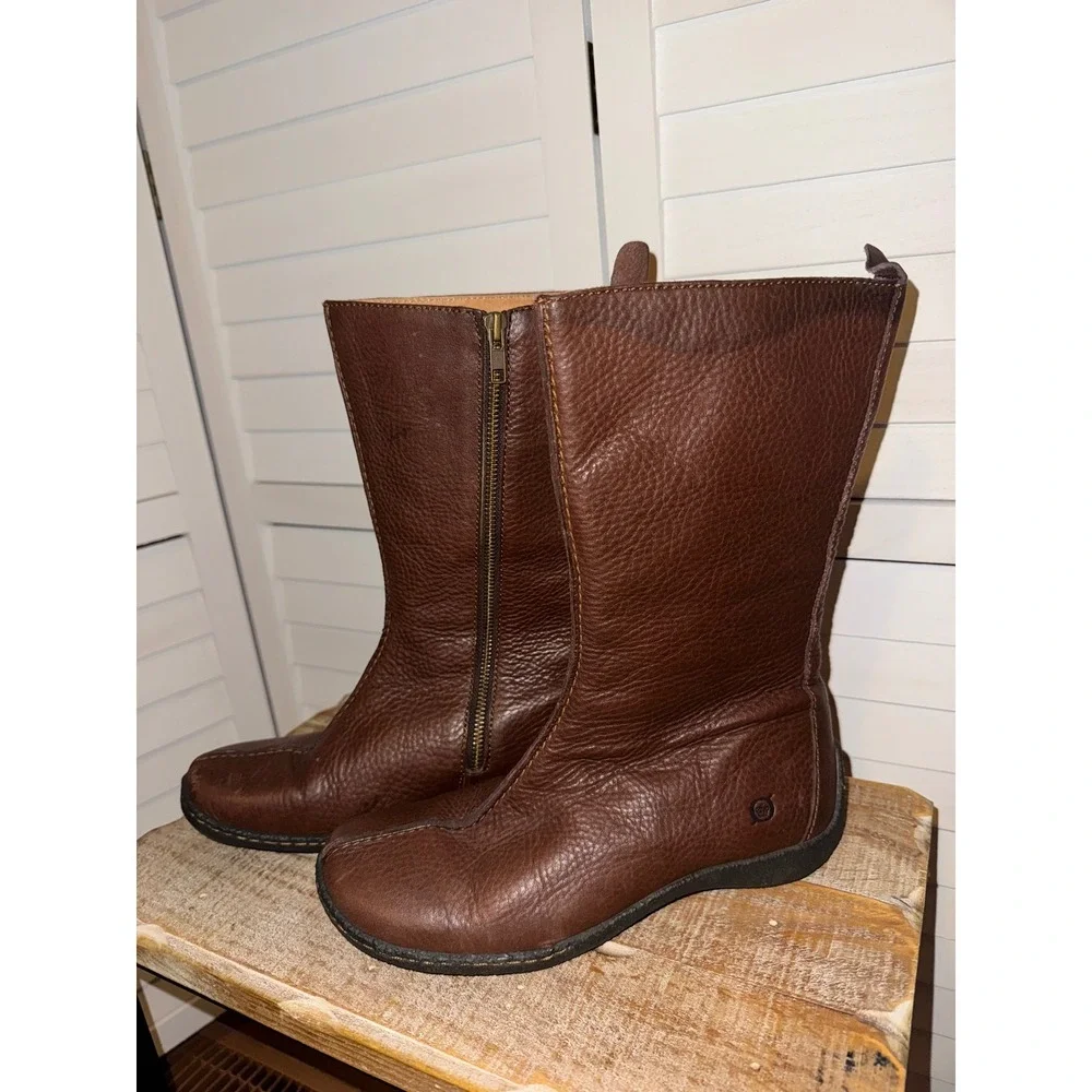 Born Leather Tall Boots Brown Zipper Side Women Casual Comfort Size 7.5 - Picture 5 of 11